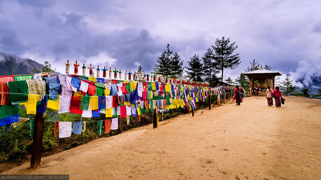 Prayer flags fluttering near Takstang Monastery 