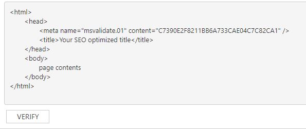 Add Bing verification  Meta tag on wordPress
