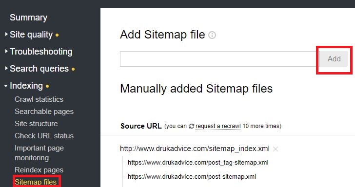 submit sitemap to yandex