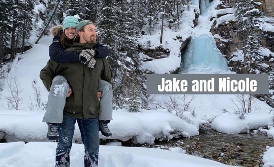Picture of Jake and Nicole in snowy mountain of Canada