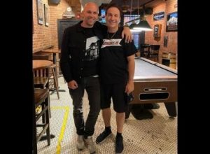 Peter Santenello Hanging out with cousin at his bar in Hoboken, New Jersey