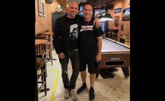 Peter Santenello Hanging out with cousin at his bar in Hoboken, New Jersey