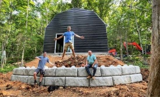 Billy and Simon from Goonzquad enjoying with their father after building a Retaining Wall To Keep This Barn From Sliding